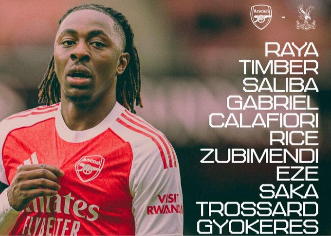 Alineación inicial del Arsenal vs Crystal Palace: Eze vs. antiguo club, comienzan Dzekeresh y Guey